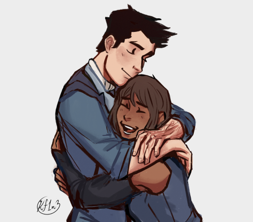 bi-kyoshis:dumbending:  kf1n3:  platonic makorras bc I love these best friends   Their friendship is just ✨✨✨   [image id: two digital drawings of Mako and Korra. in the first drawing, Mako is drawn in his blue uniform while Korra wears her regular