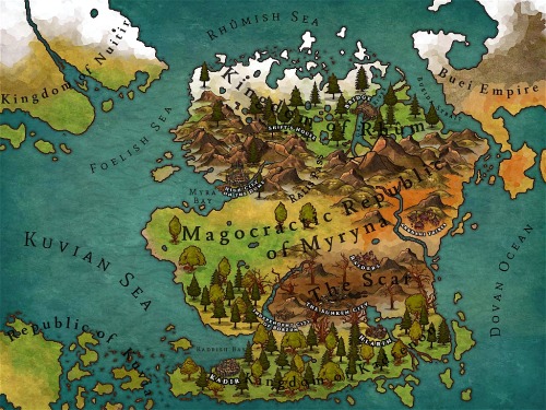 The most recent draft of the map for my novel, which I’ve been working on using Inkarnate. Lot