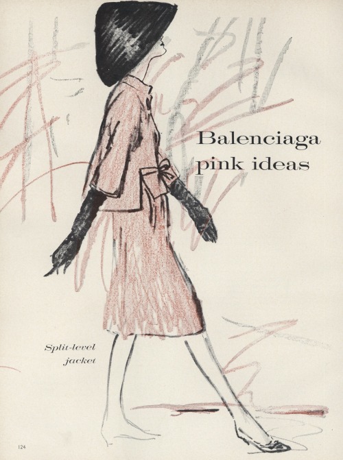 “Balenciaga Pink Ideas” by René Bouché, Vogue, April 1960
