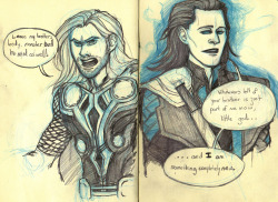 Random drawings from a Thor/Loki fanfic I