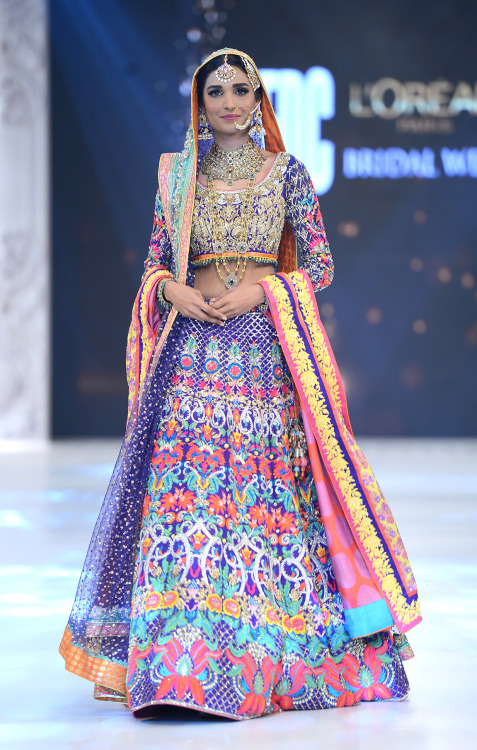 highfashionpakistan:Amna Ilyas, showstopper for Nomi Ansari at PFDC L’Oreal Pari Bridal Week, 