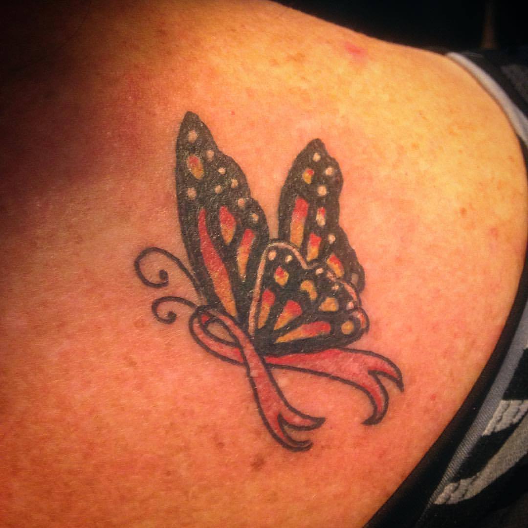 Dainty little butterfly and breast cancer ribbon... - TRIED AND TRUE TATTOO
