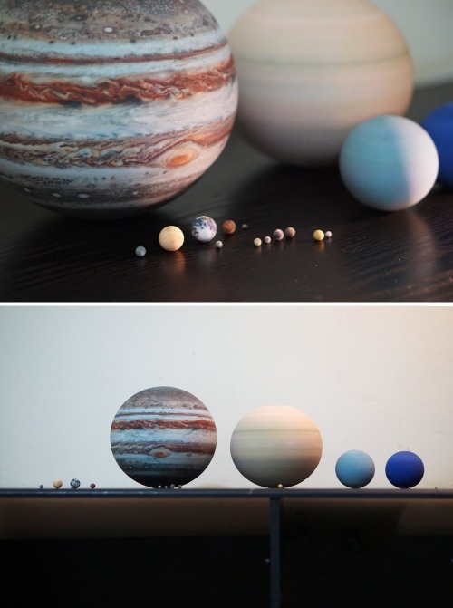 primarybufferpanel: sosuperawesome:  3D Printed Planets and Moons, made to relative or true scale in 1:1.5 billion, 1:1 billion or 1:0.7 billion sizes, sold singularly, in sets, in bottles, or with surface detail relief.  By Little Planet Factory on Etsy