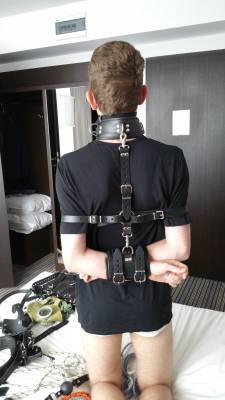 pupnobley:  masterkerad:    fun with slave &amp; Master Kerad    I bet that boy got instantly hard seeing all that gear spread out on the bed as he entered the room. 