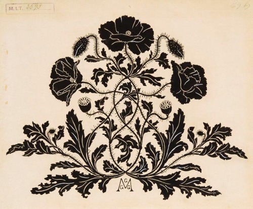 Gizella Greguss, Poppy design for a book decoration, 1898. Ink on paper. Budapest. Museum of Applied