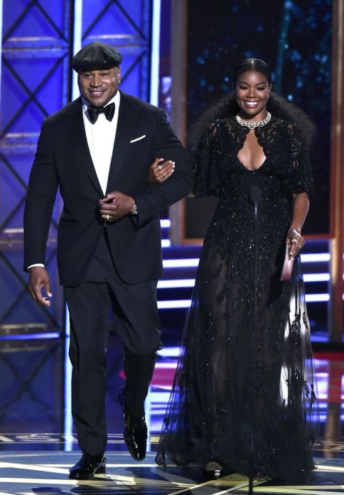L.L. Cool J. and Gabrielle Union onstage during the 69th Annual Primetime Emmy Awards at Microsoft T