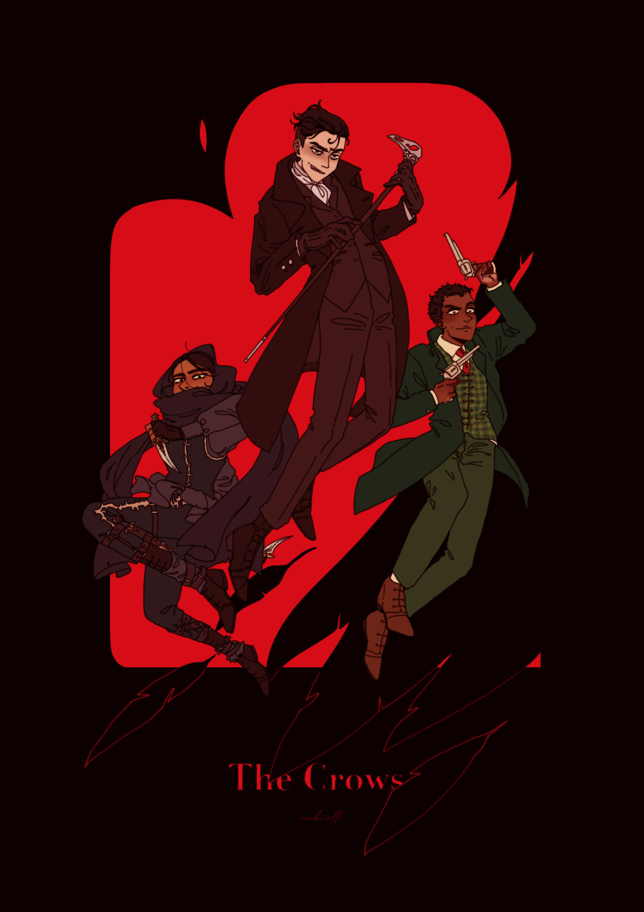 THE CROWS half of them because i’m still sad after crooked kingdom so i pretend i’ve only watched the showget your print here!! but with white bg cause i’m scared to have this much black in a print it usually bleeds and looks shittyyyy #shadow and bone  #six of crows #crooked kingdom#Kaz Brekker#inej ghafa#jesper fahey#kaz#inej#jesper#crows #shadow and bone netflix  #inej my queen  #you should have been in the center  #i promise i;ll draw you with your fleet  #kaz my trash boy supreme  #JESPER MY SON #leigh bardugo#my art#soc#soc fanart