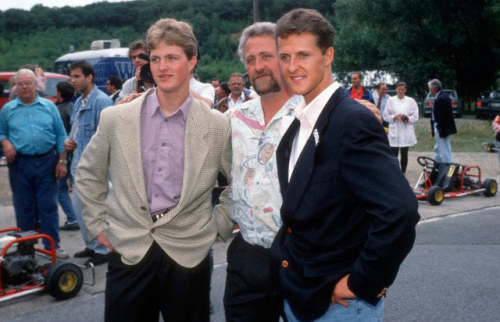 The Schumacher family, circa 1990: Ralf, dad Rolf, and Michael.Or: Prince William with a hangover, E