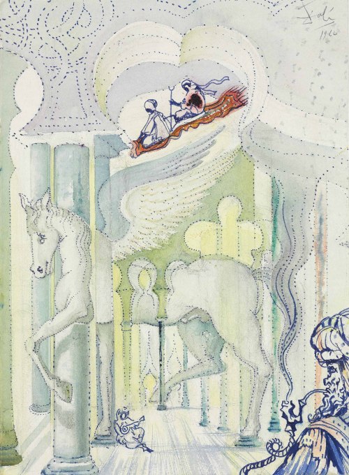 ochyming:Salvador Dalí     1904-1989   Cheval ailé Pégase, 1966   Gouache, watercolour, and felt-