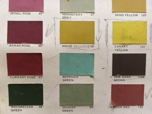 charlotte-bird:There’s this ancient scenic paint colour chart up on a door at one of the theatres I 