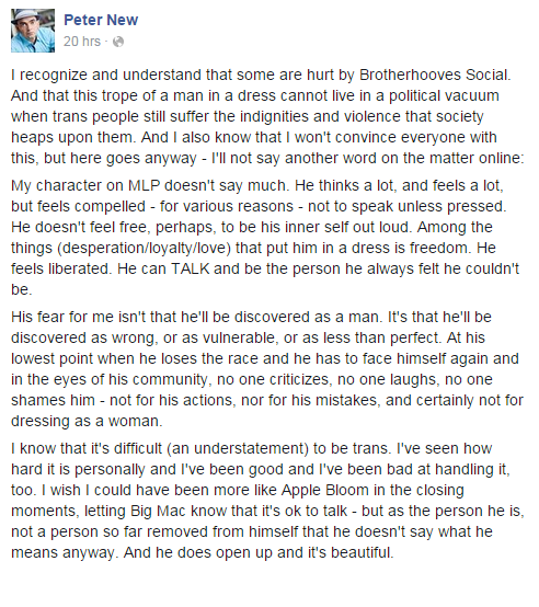 jitterbugjive:  Peter New addresses Brotherhooves Social and its controversy beautifully.  This guy is a wonderful human being. This needs to be spread. 