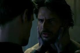 The werewolf succumbs under the hypnotic look of the Master vampire.His eyes become more and more he
