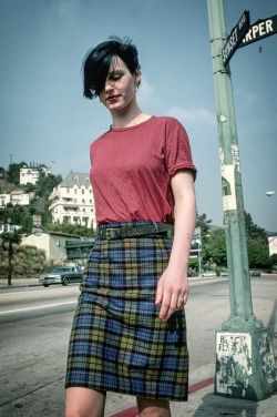 lunamuerte:  The real Christiane F walking down sunset with a black flag flyer ripped up in the back 