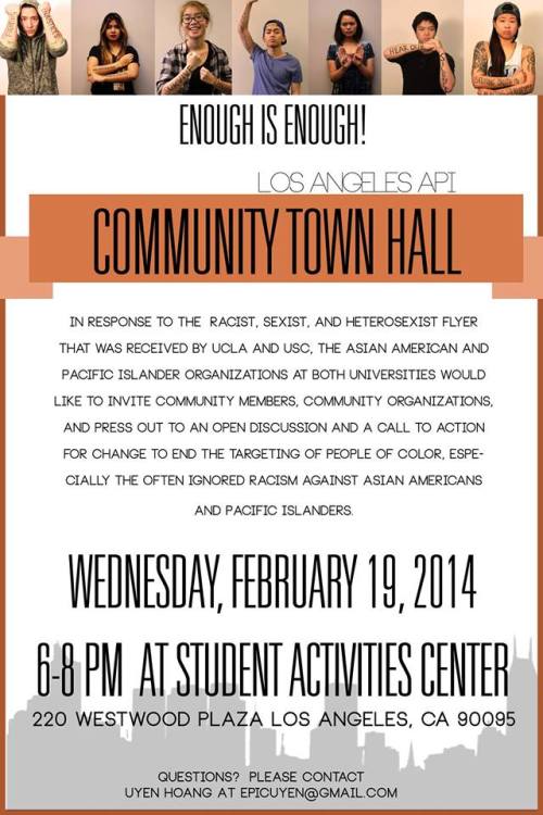 Tomorrow, in Los Angeles, students at UCLA and USC invite the community to a forum about racism agai