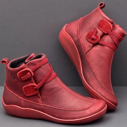 Leather Ankle Boots For Women Autumn Winter Cross Strips Vintage Shoes