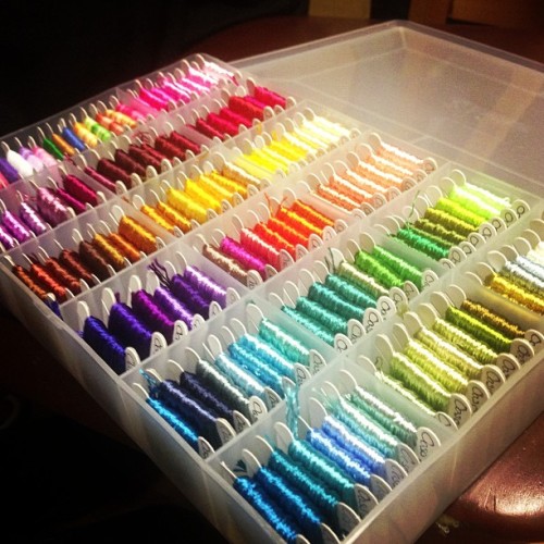 molegirl:changesintimecrossover:donutchronicles:Sorted my Rayon Floss out :) #crossstitch #crafts #r