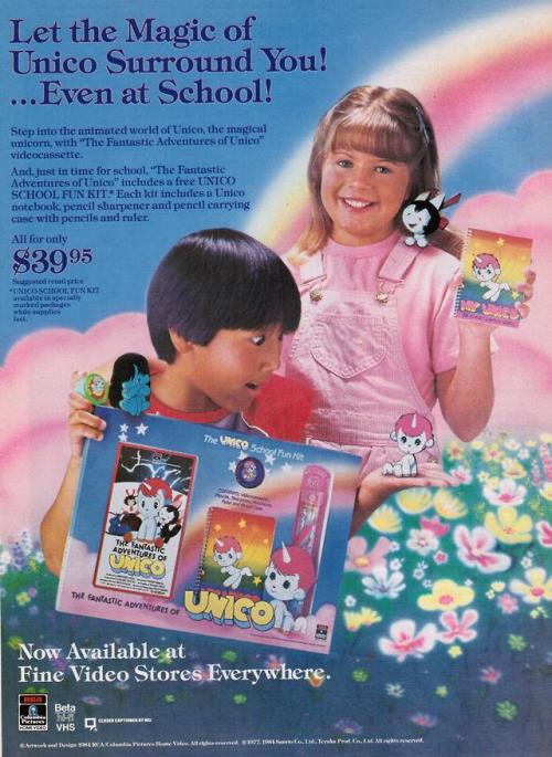 thefloatingstone:Advert for ‘The Fantastic Adventures of Unico’s American VHS release an