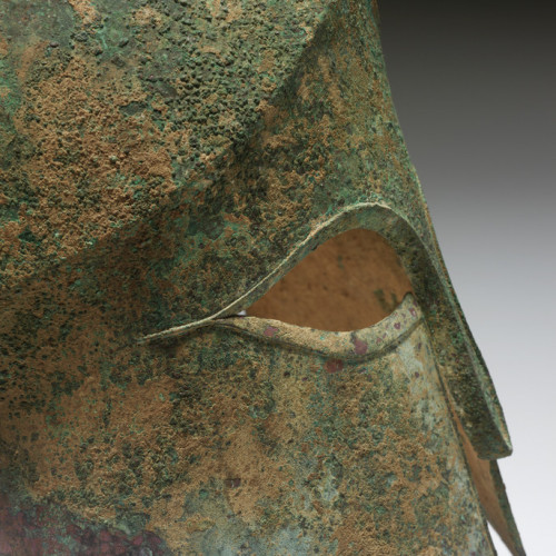 theancientwayoflife:~Helmet.Culture: CorinthianDate: 500 B.C. - 470 B.C.Medium: Bronze