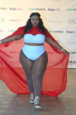 blackandcurvy:  planetofthickbeautifulwomen2:Plus Model Nedra Phillips @ The TCFSwim Pool Party and Fashion Show May 2015 wearing a G’wan By Charon “Trina” Bikini Top And High Waist Bottoms W/ “Lady” Cape Cover Up   i live!!!