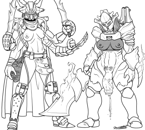 doomington:  Stream Pics!The Boa sisters showing off their throbbing namesakes. (What? Snakes? Nah, surely “boa” is a reference to dongs right? Right?)The sisters were originally drawn separately (Well, Sandersonia and Marigold where together, but