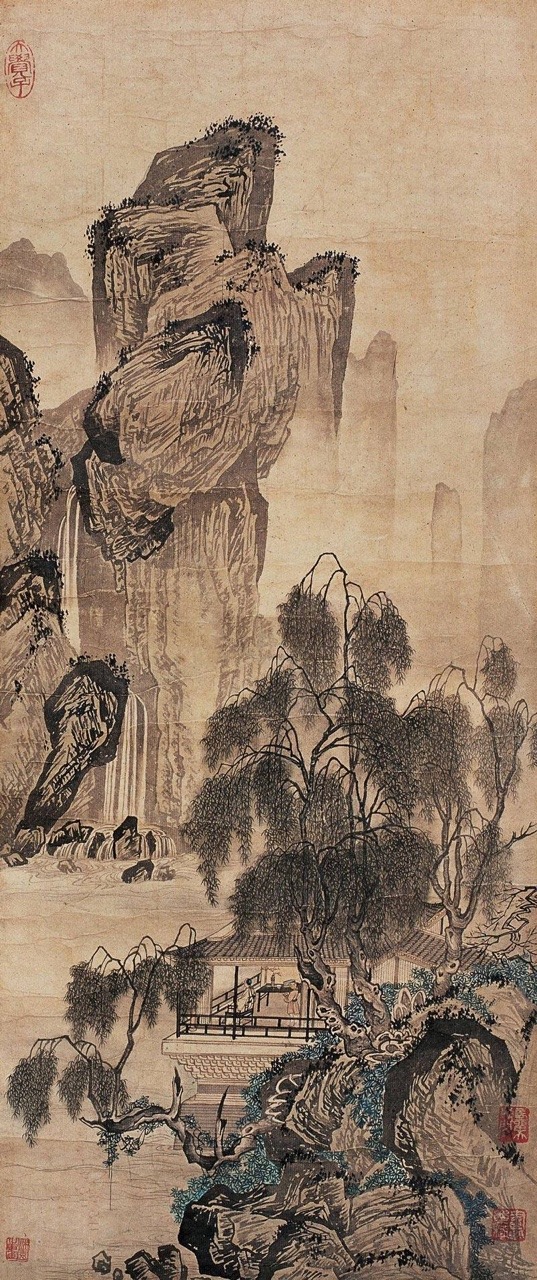 ID2906【真作】◇藤井小陰 南画 山水画、漢詩 大正13年 絹本