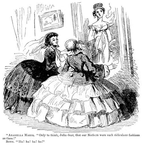 dykevanian:jenkynspendragon:Assorted 19th century fashion cartoons, ranging from the 1830s-1890s.lor