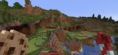 theminecraftbee:[image ID: three screenshots of the terraforming around pearl’s new megabase a