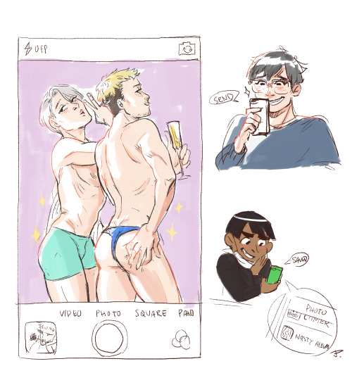 jokeritadoodle:  Drew some YOI sketches after a full week of nonstop school work! feel much much better now hahaha. Larry helped me out with the bedazzling undies and putting the effects on the first one lol @ikkoros and I work so hard to make the effect