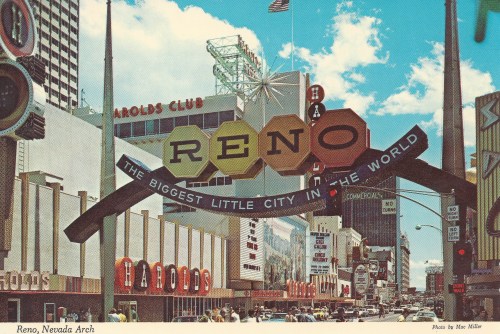 Postcard: Reno Arch, mailed and postmarked 19 May 1972.