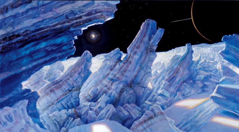 siryl: A Europan landscape by Donato Giancola.  The candy-striped ice might look