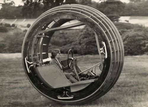 humanoidhistory:  Woman driving an experimental Dynasphere in England, 1931.