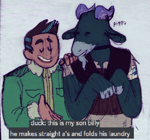 idiotekaard:indrid and duck are dads now.[image desc: 2 images of traditional sketches, digitally co