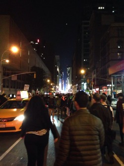 From Union Square, to Times Square, back through downtown, across the Brooklyn Bridge, and all the way to Barclays Center, where we were met by a line of police cars coming at us. We were armed with nothing but a hashtag:  #FergusonNYC