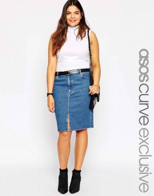 plus-sized-fashion: ASOS CURVE Split Front Denim Pencil SkirtSearch for more Skirts by ASOS curve on