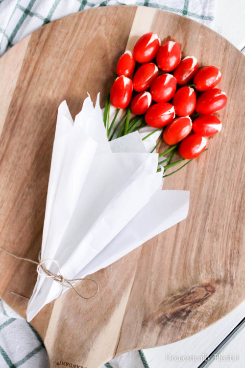 DIY Tomato Tulip Bouquet This Cherry Tomato Tulip Bouquet is a bright & beautiful way to create 