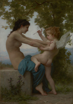 artthatgivesmefeelings:  A Young Girl Defending Herself against Eros  William Adolphe Bouguereau  (French, 1825 - 1905) about 1880 
