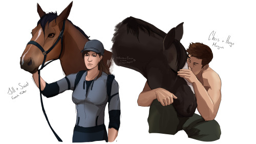 Some doodles of Chris and Jill with their horses bc that’s obviously what Jill’s doing i