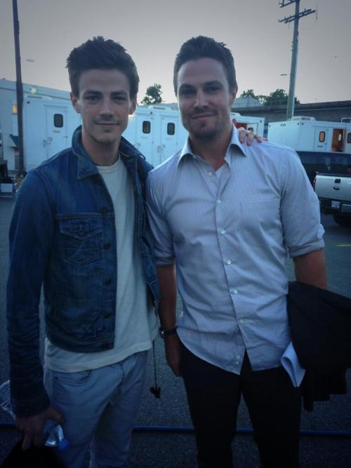 Grant Gustin with Stephen Amell rumor has it Grant will be join Amell&rsquo;s Arrow series on se