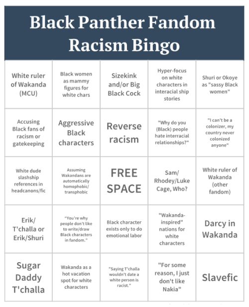 stitchmediamix: I’m back with another “fandom racism” card, this one more explctly for the Black Pan