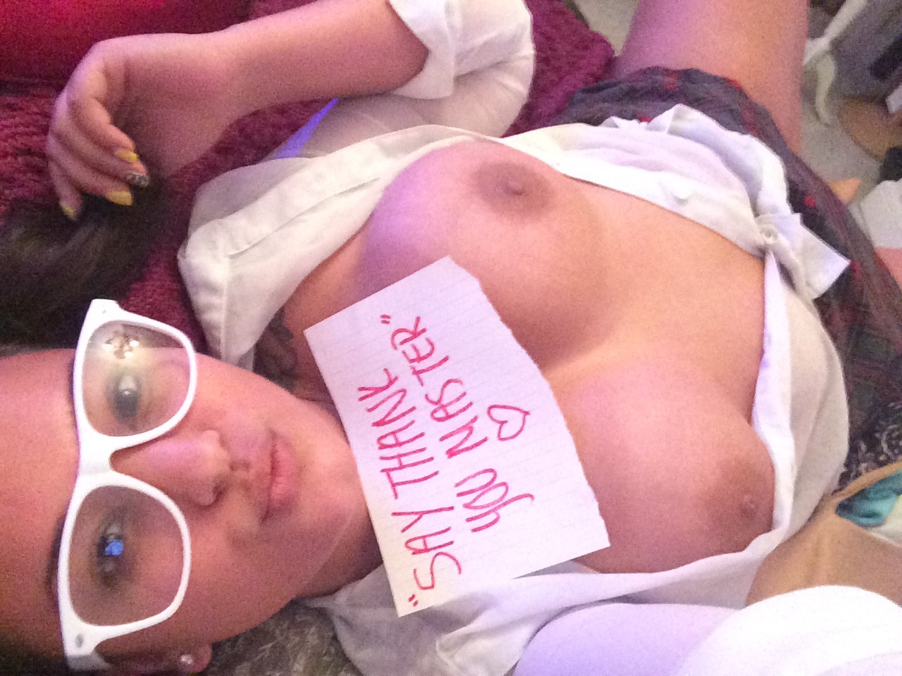 saythankyoumaster:  Got a random fan sign from this slut needsdaddy.  She went all