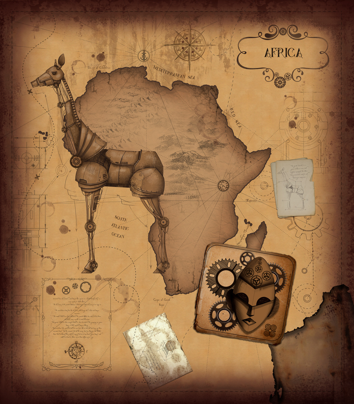 steampunktendencies:  Where in the world are you? Steampunk World Map by Diana Costin