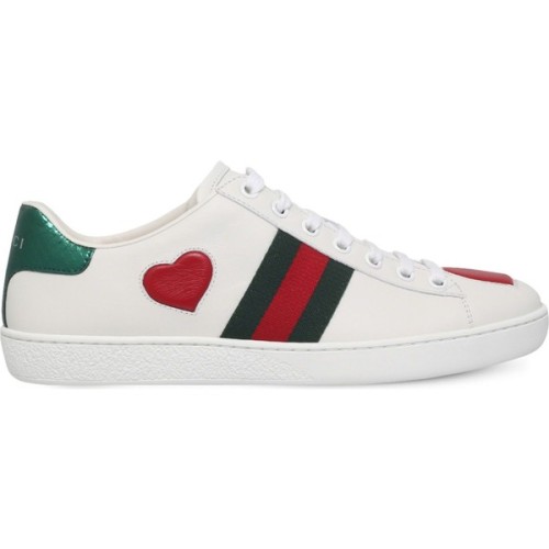 Gucci New Ace heart-detail leather trainers ❤ liked on Polyvore (see more real leather shoes)