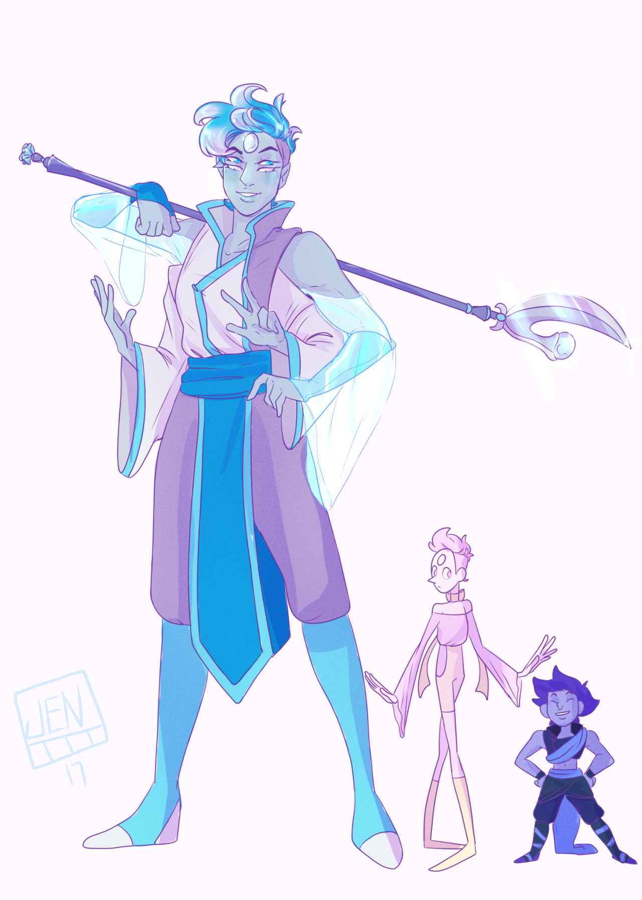 Introducing, Larimar! The fusion between my Gemsona Hauyne (Right) and @l-sula-l‘s