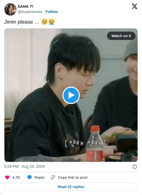 Jimin please … 🥹😭 pic.twitter.com/uEUfdPxwth
— SANA ?! (@busanacess) August 29, 2024