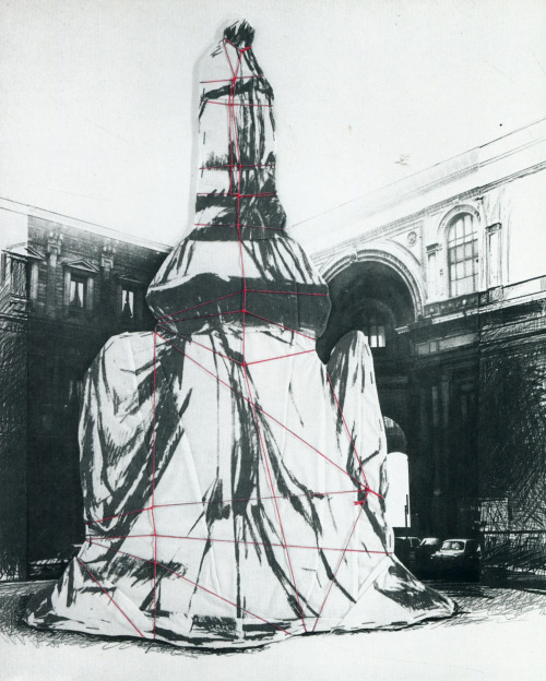 Christo, Wrapped Monument to Leonardo, Collotyope Collaged with Fabric and Twine, Milan, Italy, 1971