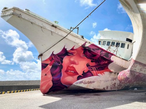  Japanese Artist Transforms the Side of an Old Ship With a Stunning MuralThe work of Japanese pain