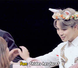 yoonmin:jimin being adorable with a fan