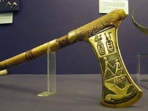 3600 years old; the ceremonial axe of King Ahmose, decorated with Two cartouches of King Ahmose (his