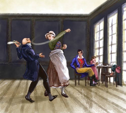 everyonewasabird: Fantine Punching Tholomyés, While Bahorel Looks on Approvingly (and Distracts Cose