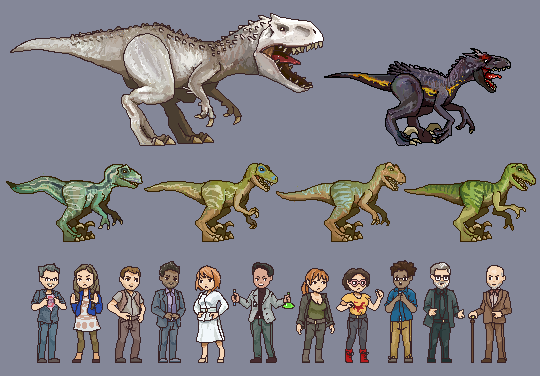 Jurassic World pixel art. Featuring characters and...